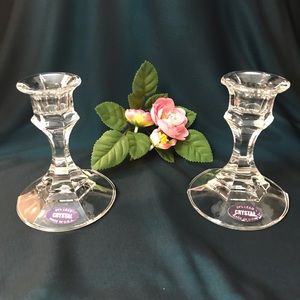 24% lead crystal candlestick pair. Made in the USA. 4 1/4 in. tall.